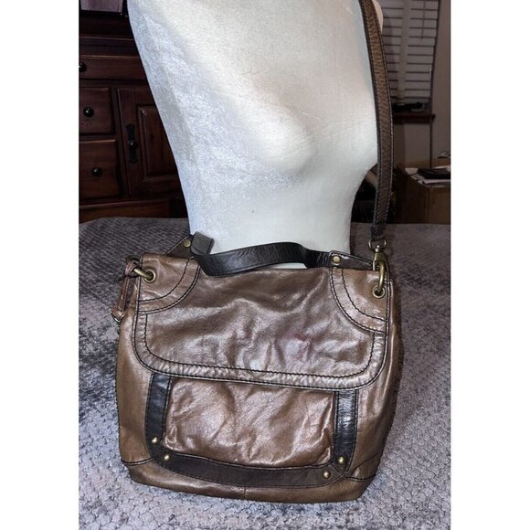 FOSSIL Brown Distressed Leather Large Crossbody Folding Handbag - Picture 3 of 16